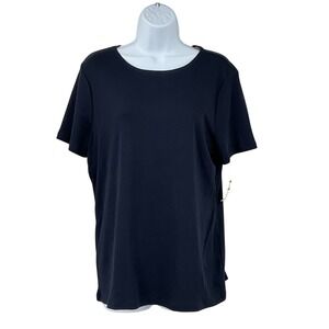 Talbots Womens Navy Blue 100% Pima Cotton Essential Capsule Tee Sz L NEW